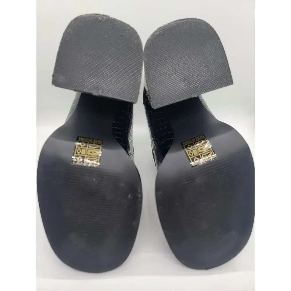 Koi Footwear Black Vegan Chunky Heel Slip-On Shoes UK 4 Snake Print Square Toe🖤